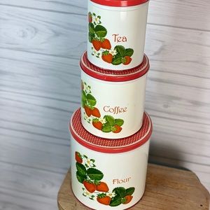 Vintage Kitchen - Vintage strawberry kitchen storage tins Vintage Kitchen - Vintage strawberry kitchen storage tins